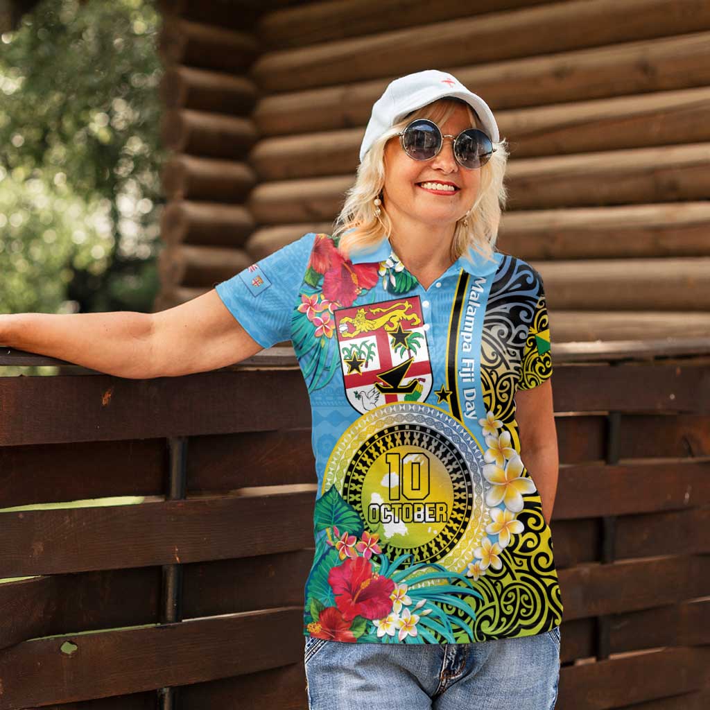 Vanuatu Malampa Fiji Day Women Polo Shirt Happy 10 October With Maps Tropical Flowers