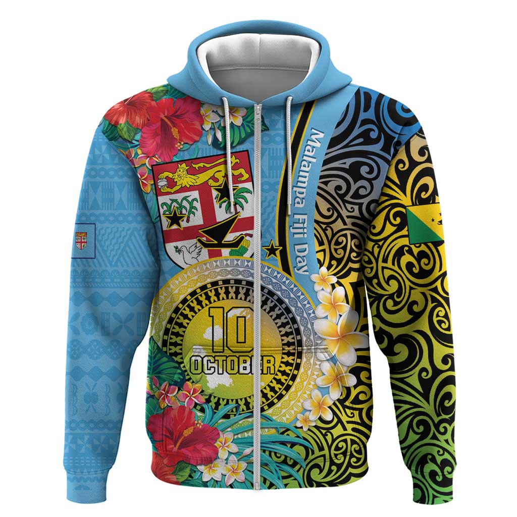 Vanuatu Malampa Fiji Day Zip Hoodie Happy 10 October With Maps Tropical Flowers