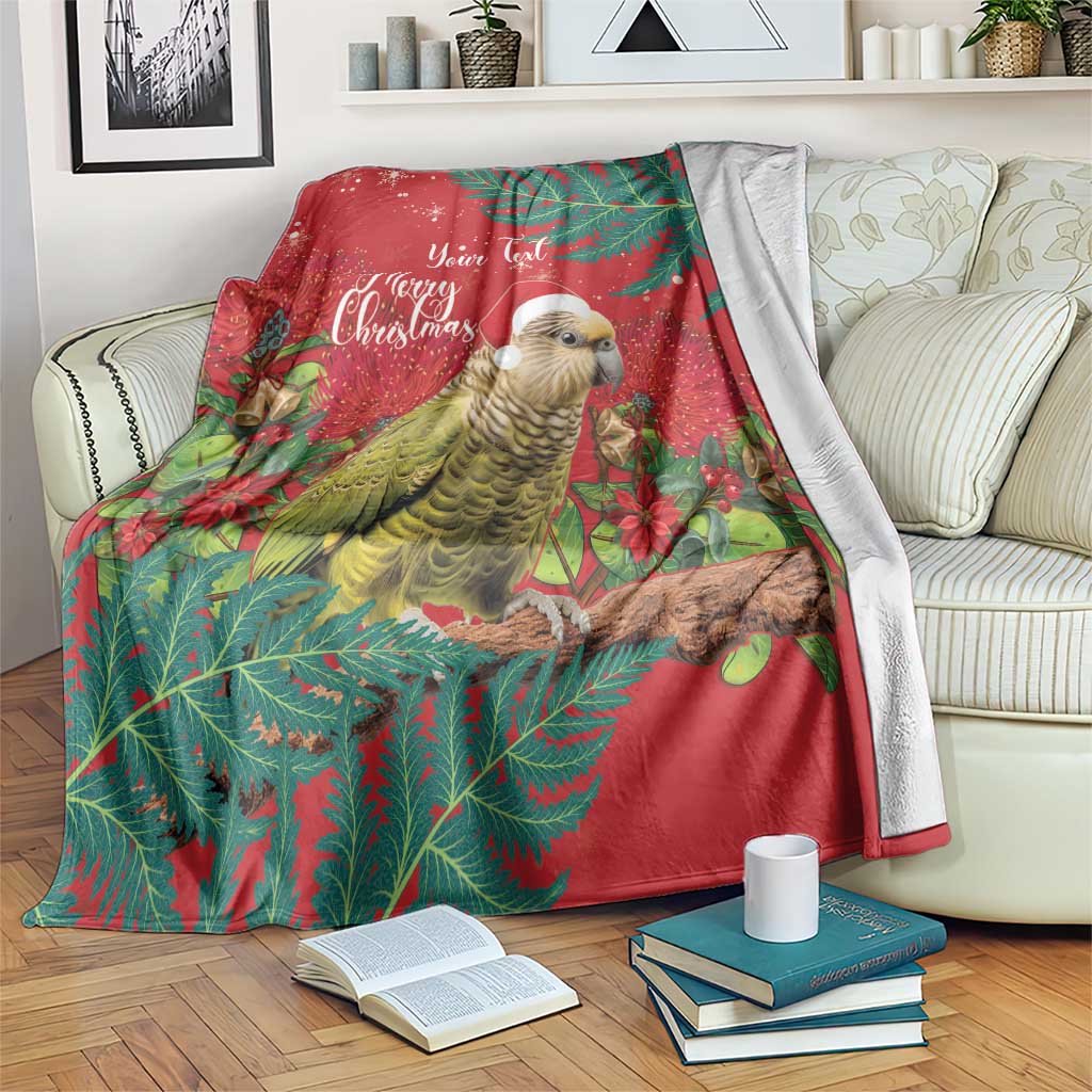 Personalised New Zealand Kakapo Christmas Blanket Meri Kirihimete Silver Fern Mix Pohutukawa LT14 Red - Polynesian Pride