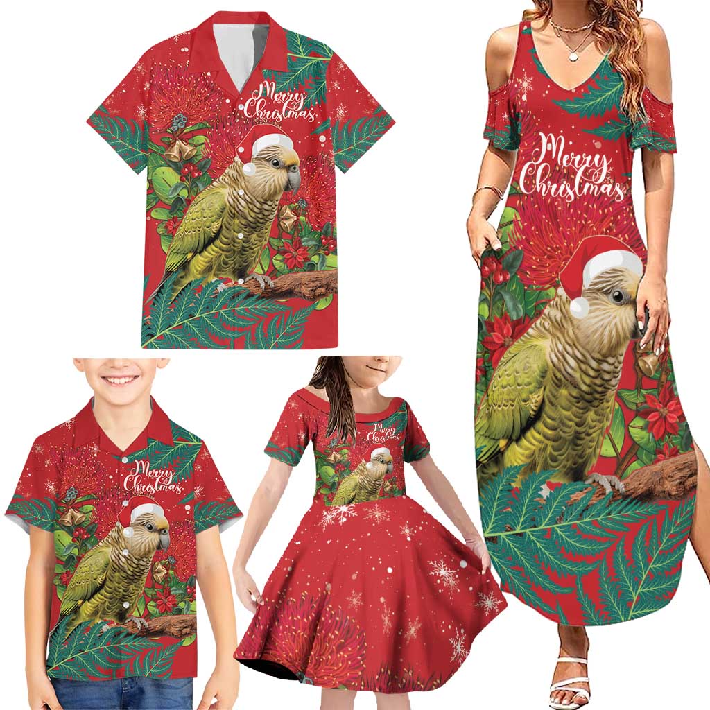 Personalised New Zealand Kakapo Christmas Family Matching Summer Maxi Dress and Hawaiian Shirt Meri Kirihimete Silver Fern Mix Pohutukawa LT14 - Polynesian Pride