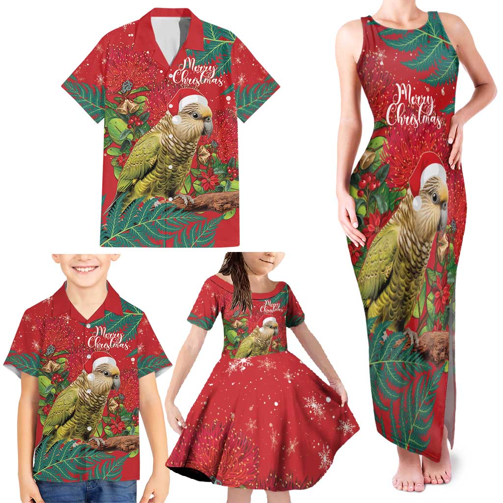 Personalised New Zealand Kakapo Christmas Family Matching Tank Maxi Dress and Hawaiian Shirt Meri Kirihimete Silver Fern Mix Pohutukawa LT14 - Polynesian Pride