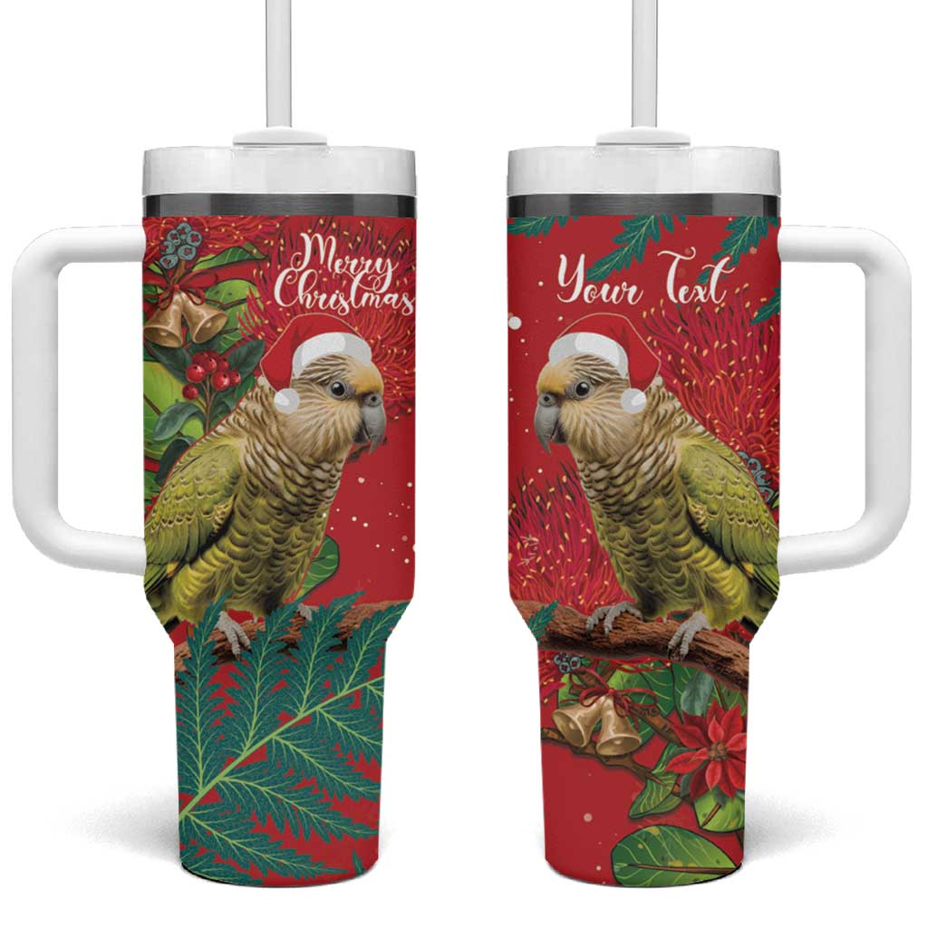 Personalised New Zealand Kakapo Christmas Tumbler With Handle Meri Kirihimete Silver Fern Mix Pohutukawa LT14 One Size: 40 oz Red - Polynesian Pride