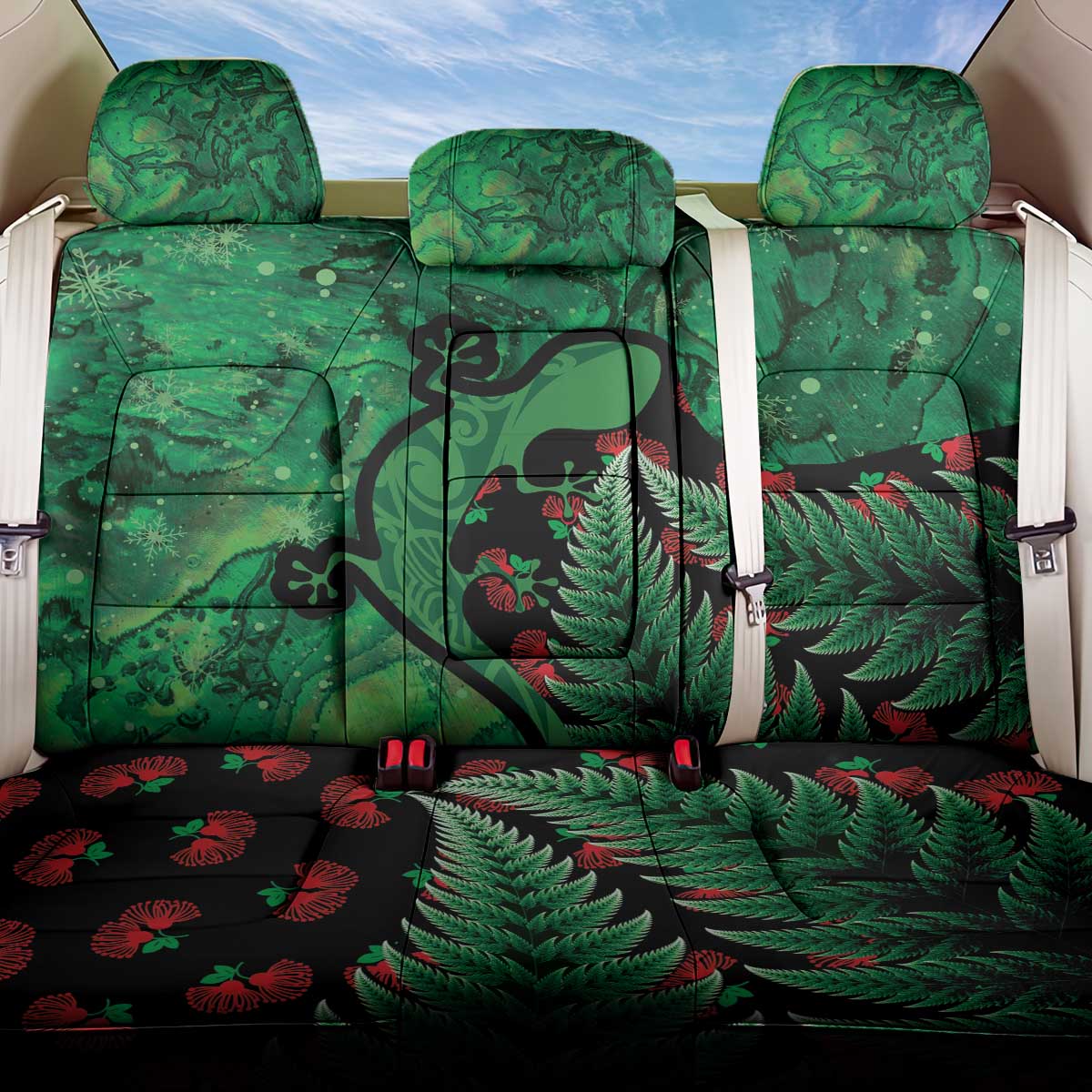 New Zealand Gecko Christmas Back Car Seat Cover Meri Kirihimete Paua Shell Mix Pohutukawa