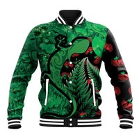 New Zealand Gecko Christmas Baseball Jacket Meri Kirihimete Paua Shell Mix Pohutukawa LT14 Unisex Green - Polynesian Pride