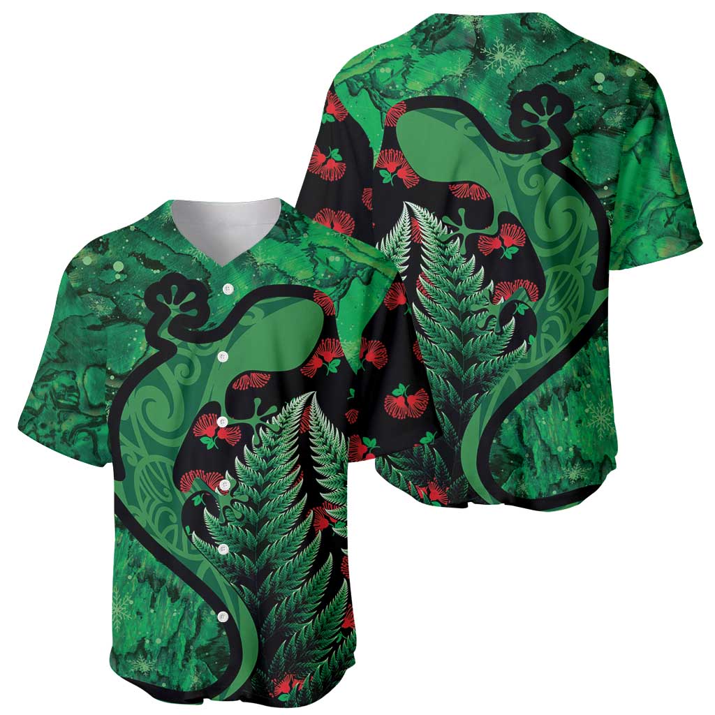 New Zealand Gecko Christmas Baseball Jersey Meri Kirihimete Paua Shell Mix Pohutukawa