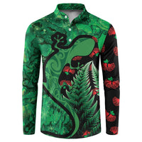 New Zealand Gecko Christmas Button Sweatshirt Meri Kirihimete Paua Shell Mix Pohutukawa LT14 Green - Polynesian Pride