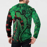 New Zealand Gecko Christmas Button Sweatshirt Meri Kirihimete Paua Shell Mix Pohutukawa LT14 - Polynesian Pride