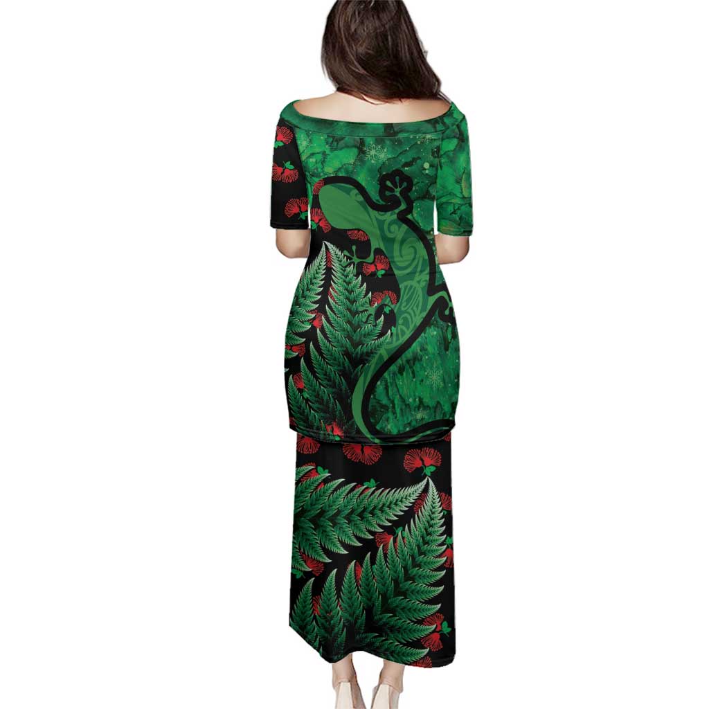 New Zealand Gecko Christmas Family Matching Puletasi and Hawaiian Shirt Meri Kirihimete Paua Shell Mix Pohutukawa