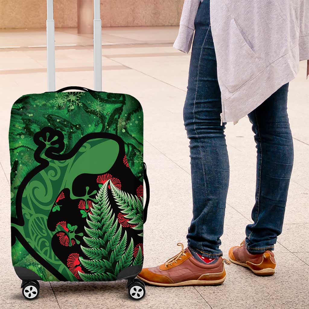 New Zealand Gecko Christmas Luggage Cover Meri Kirihimete Paua Shell Mix Pohutukawa