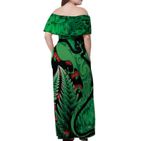 New Zealand Gecko Christmas Off Shoulder Maxi Dress Meri Kirihimete Paua Shell Mix Pohutukawa