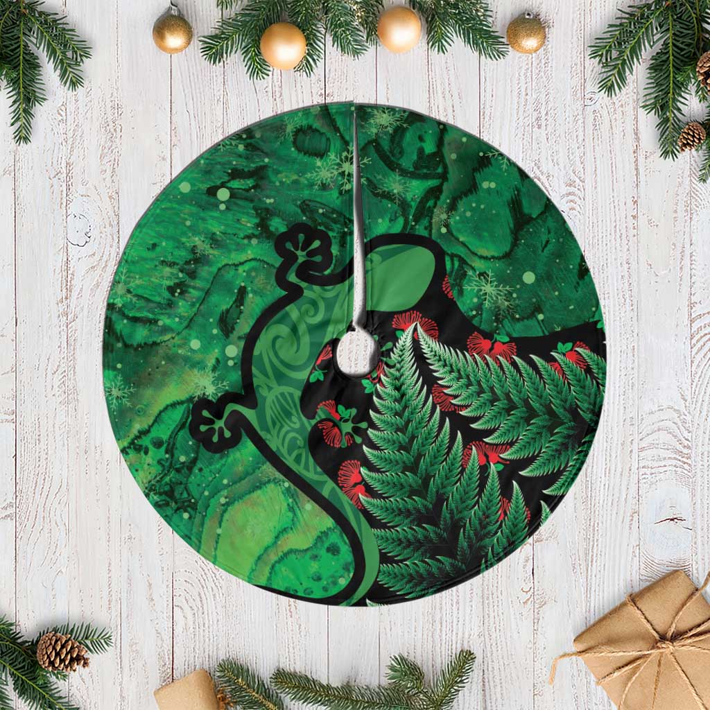 New Zealand Gecko Christmas Tree Skirt Meri Kirihimete Paua Shell Mix Pohutukawa