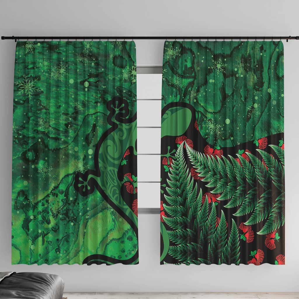 New Zealand Gecko Christmas Window Curtain Meri Kirihimete Paua Shell Mix Pohutukawa