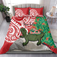 Personalised New Zealand Tuatara Christmas Bedding Set Meri Kirihimete Aotearoa Maori Mix Pohutukawa