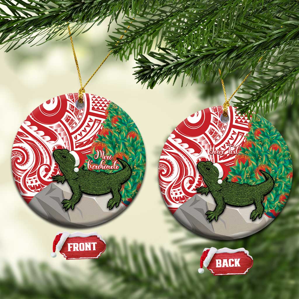 Personalised New Zealand Tuatara Christmas Ceramic Ornament Meri Kirihimete Aotearoa Maori Mix Pohutukawa