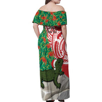 Personalised New Zealand Tuatara Christmas Family Matching Off Shoulder Maxi Dress and Hawaiian Shirt Meri Kirihimete Aotearoa Maori Mix Pohutukawa