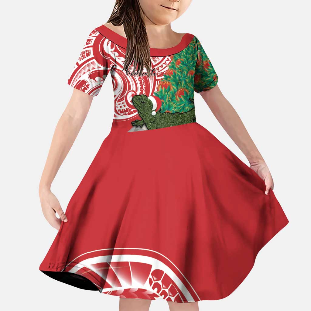 Personalised New Zealand Tuatara Christmas Family Matching Puletasi and Hawaiian Shirt Meri Kirihimete Aotearoa Maori Mix Pohutukawa