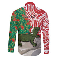 Personalised New Zealand Tuatara Christmas Family Matching Short Sleeve Bodycon Dress and Hawaiian Shirt Meri Kirihimete Aotearoa Maori Mix Pohutukawa
