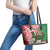 Personalised New Zealand Tuatara Christmas Leather Tote Bag Meri Kirihimete Aotearoa Maori Mix Pohutukawa