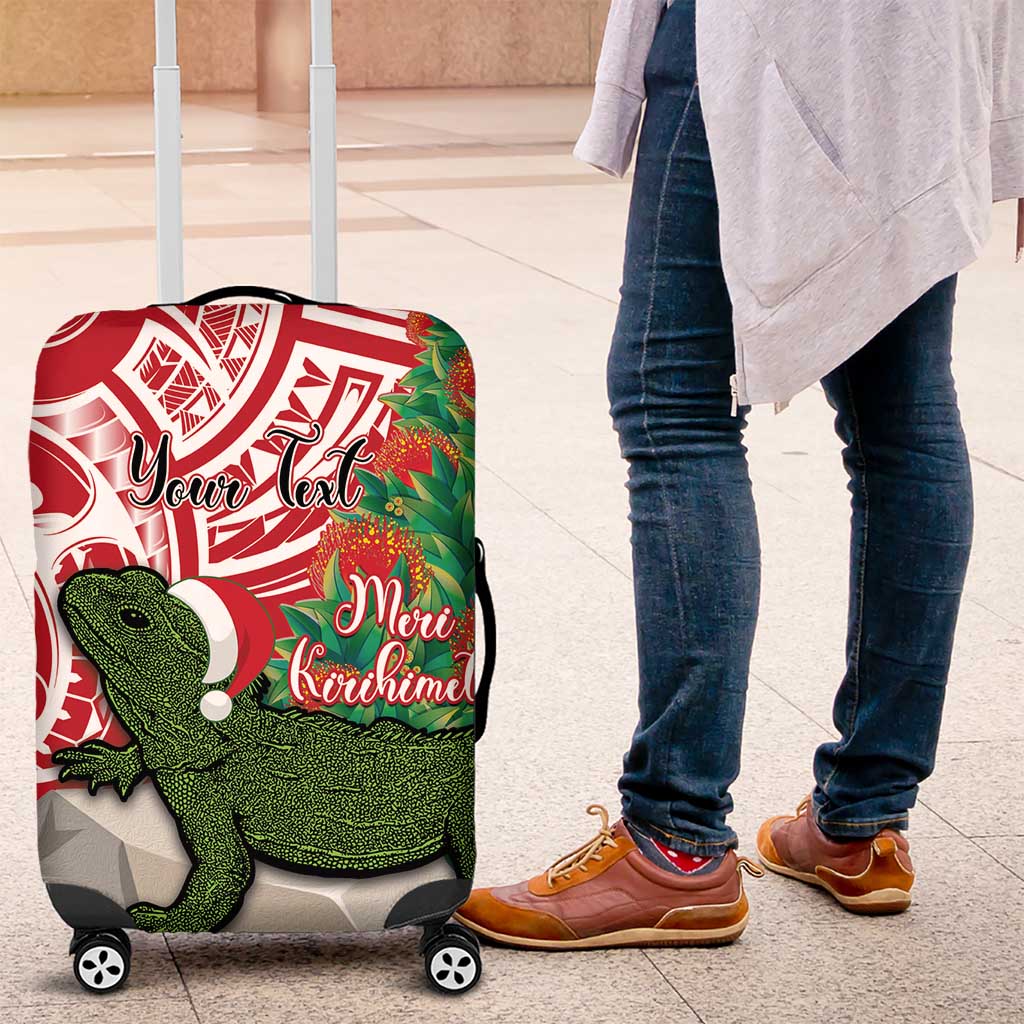 Personalised New Zealand Tuatara Christmas Luggage Cover Meri Kirihimete Aotearoa Maori Mix Pohutukawa