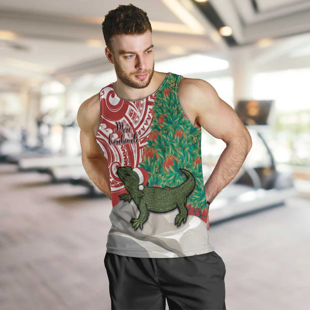 Personalised New Zealand Tuatara Christmas Men Tank Top Meri Kirihimete Aotearoa Maori Mix Pohutukawa LT14 Red - Polynesian Pride