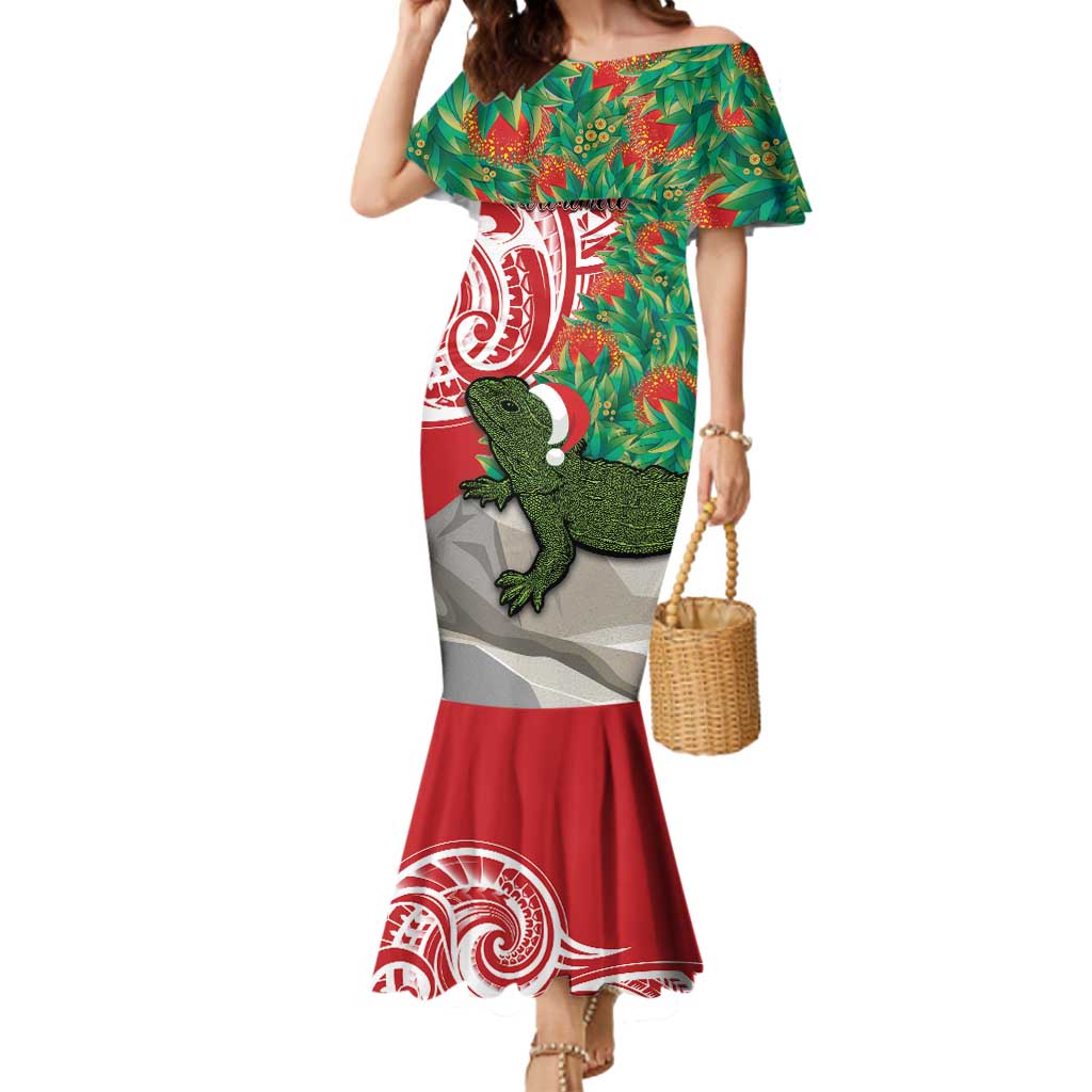 Personalised New Zealand Tuatara Christmas Mermaid Dress Meri Kirihimete Aotearoa Maori Mix Pohutukawa