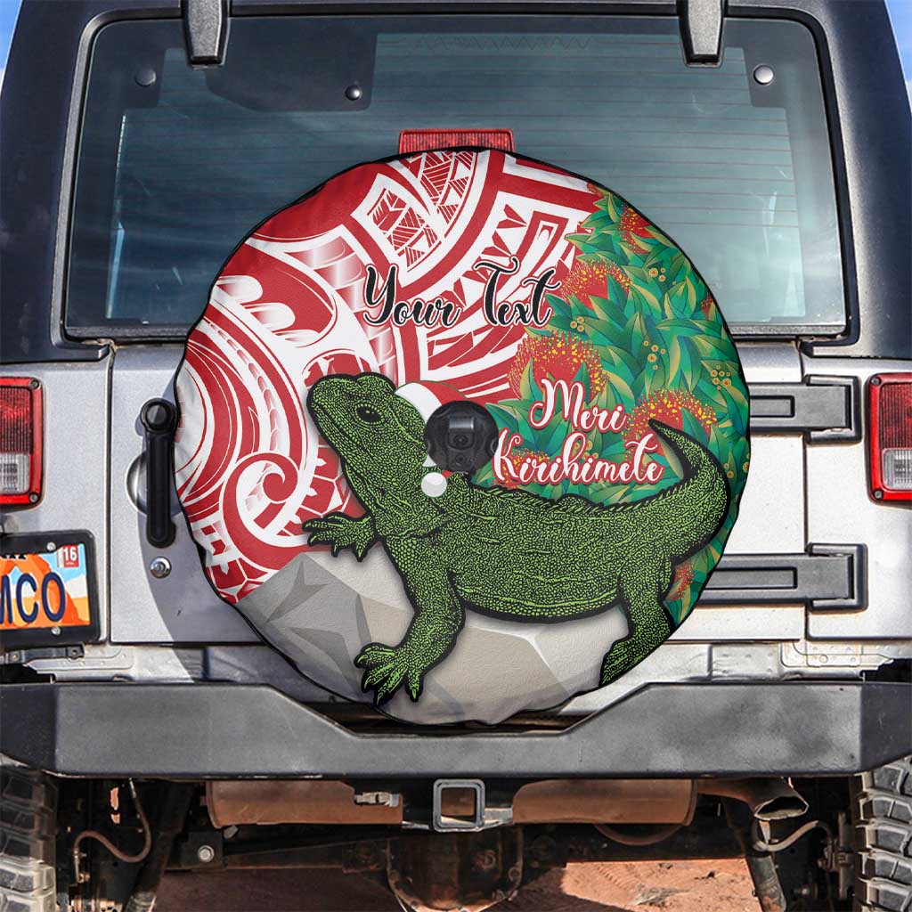 Personalised New Zealand Tuatara Christmas Spare Tire Cover Meri Kirihimete Aotearoa Maori Mix Pohutukawa