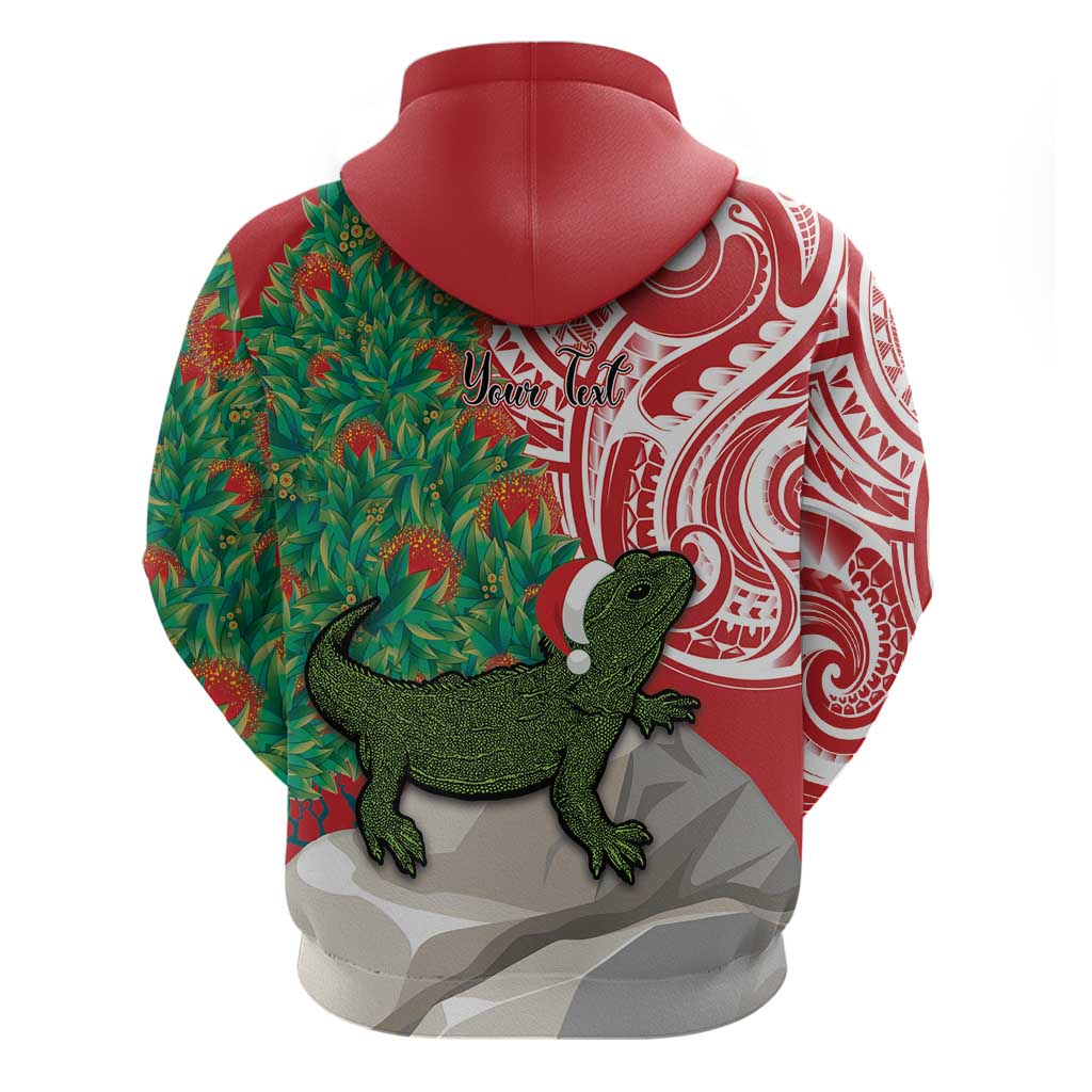 Personalised New Zealand Tuatara Christmas Zip Hoodie Meri Kirihimete Aotearoa Maori Mix Pohutukawa