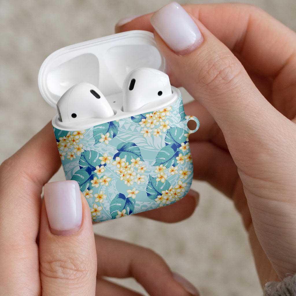 Pastel Cyan Tropical Hawaii AirPods Case Seamless Monstera Plumeria Hawaiian Pattern LT14 - Polynesian Pride