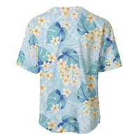 Pastel Cyan Tropical Hawaii Baseball Jersey Seamless Monstera Plumeria Hawaiian Pattern - Polynesian Pride