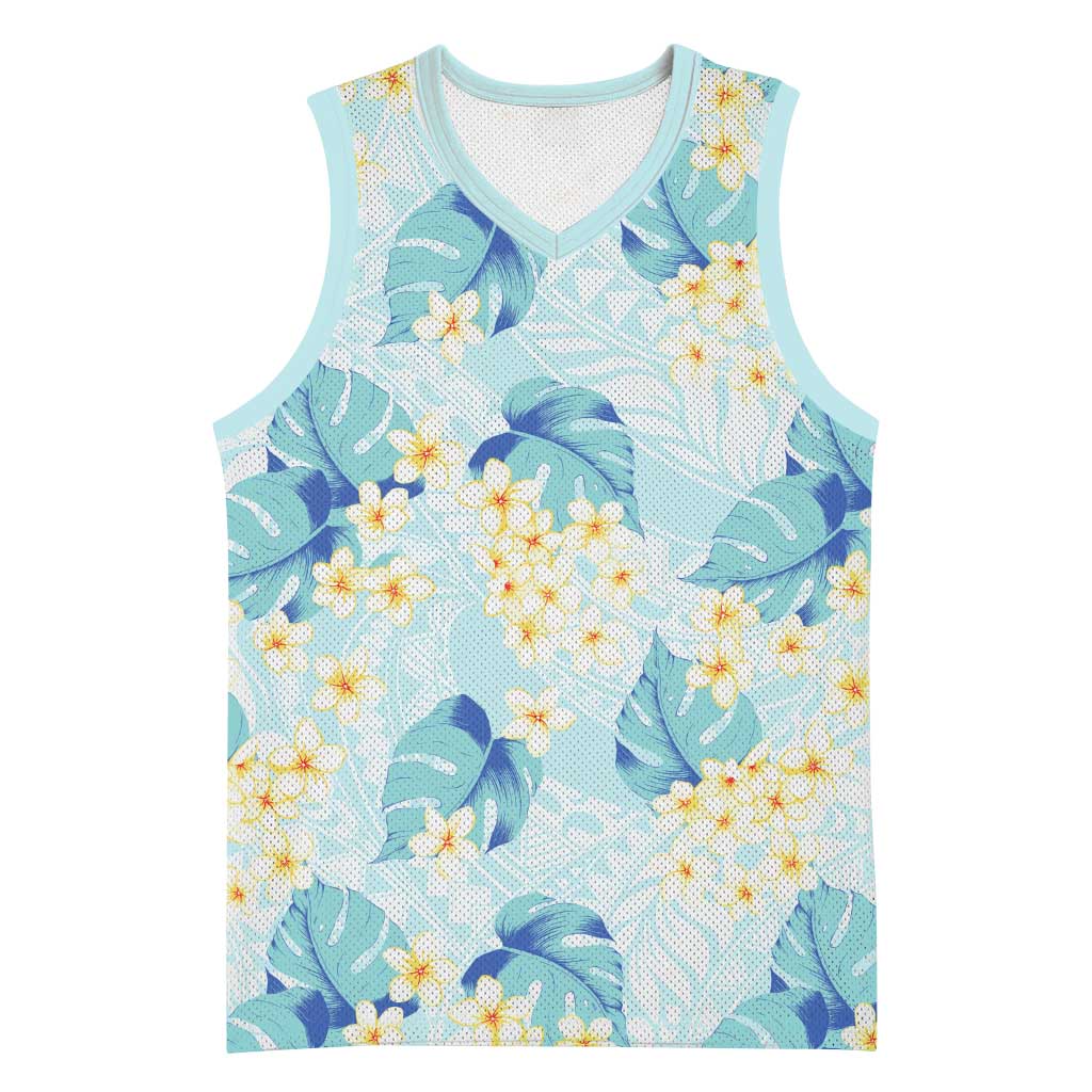 Pastel Cyan Tropical Hawaii Basketball Jersey Seamless Monstera Plumeria Hawaiian Pattern LT14 Unisex Pastel Cyan - Polynesian Pride