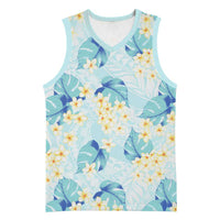 Pastel Cyan Tropical Hawaii Basketball Jersey Seamless Monstera Plumeria Hawaiian Pattern LT14 Unisex Pastel Cyan - Polynesian Pride