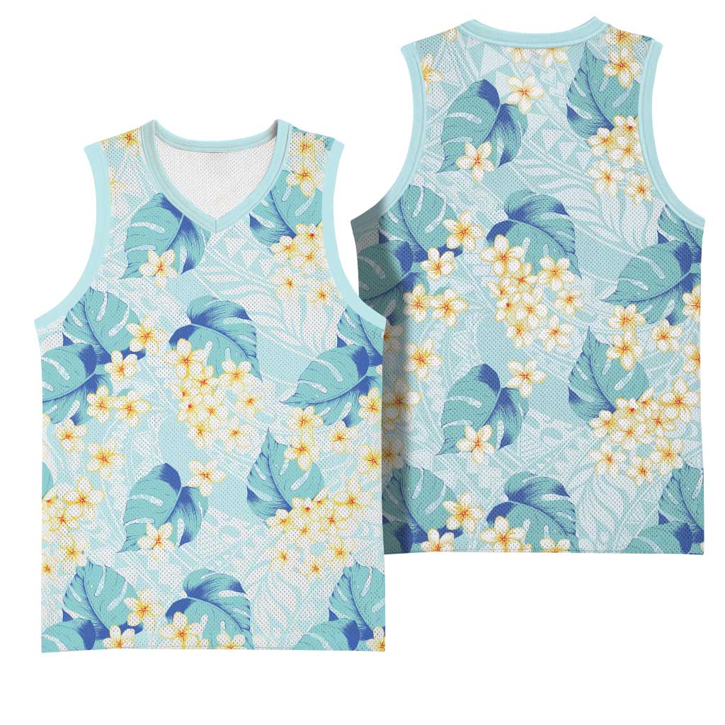 Pastel Cyan Tropical Hawaii Basketball Jersey Seamless Monstera Plumeria Hawaiian Pattern LT14 - Polynesian Pride