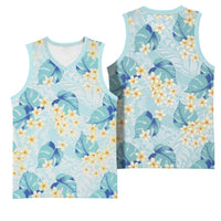 Pastel Cyan Tropical Hawaii Basketball Jersey Seamless Monstera Plumeria Hawaiian Pattern LT14 - Polynesian Pride
