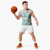 Pastel Cyan Tropical Hawaii Basketball Jersey Seamless Monstera Plumeria Hawaiian Pattern LT14 - Polynesian Pride