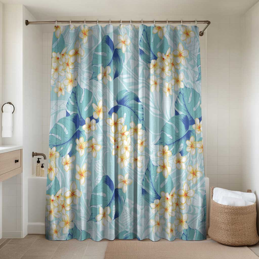 Pastel Cyan Tropical Hawaii Bathroom Set Seamless Monstera Plumeria Hawaiian Pattern - Polynesian Pride