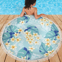 Pastel Cyan Tropical Hawaii Beach Blanket Seamless Monstera Plumeria Hawaiian Pattern LT14 - Polynesian Pride