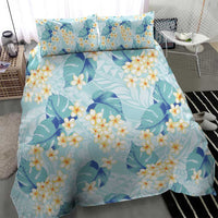 Pastel Cyan Tropical Hawaii Bedding Set Seamless Monstera Plumeria Hawaiian Pattern - Polynesian Pride