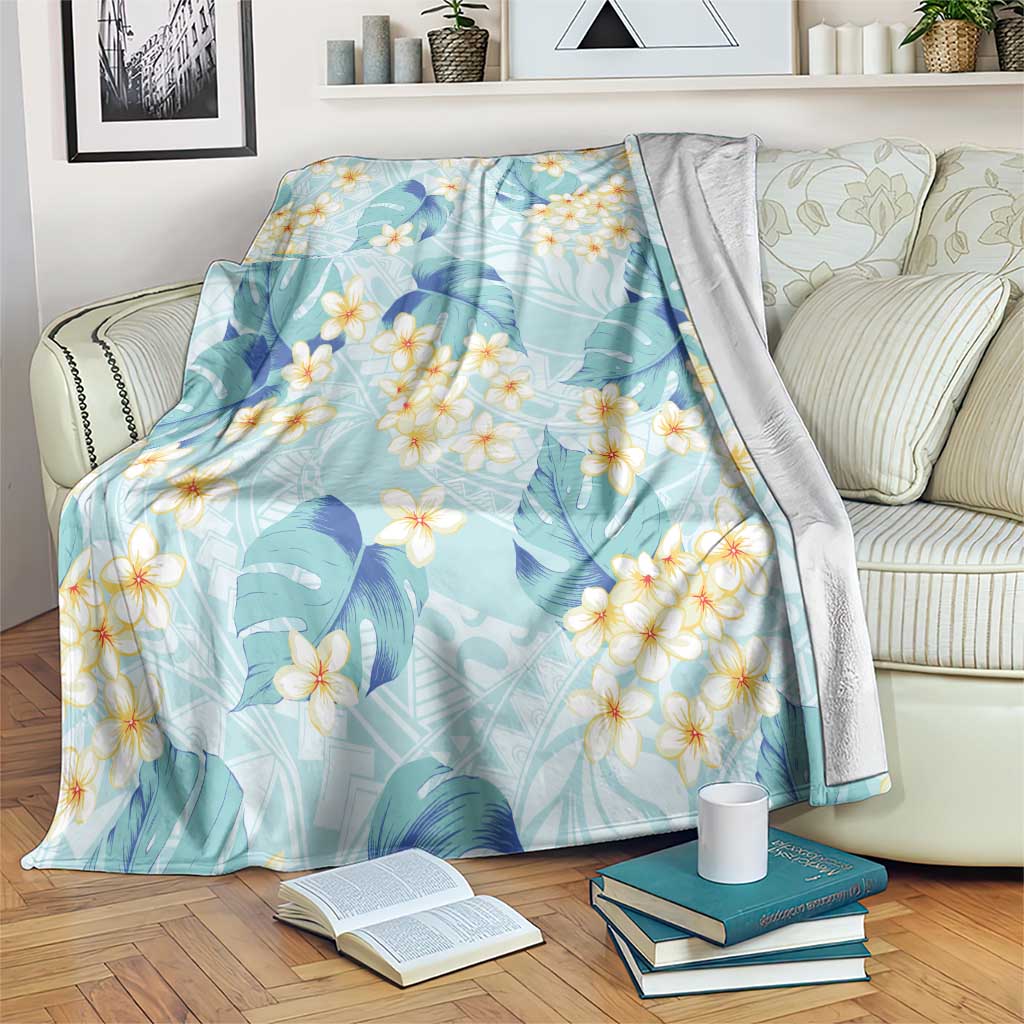 Pastel Cyan Tropical Hawaii Blanket Seamless Monstera Plumeria Hawaiian Pattern - Polynesian Pride
