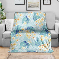 Pastel Cyan Tropical Hawaii Blanket Seamless Monstera Plumeria Hawaiian Pattern - Polynesian Pride