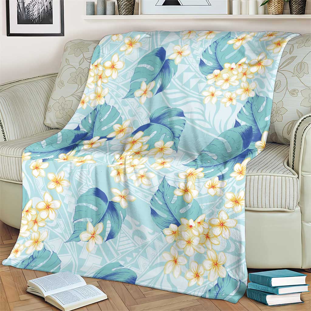 Pastel Cyan Tropical Hawaii Blanket Seamless Monstera Plumeria Hawaiian Pattern - Polynesian Pride