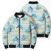Pastel Cyan Tropical Hawaii Bomber Puffer Jacket Seamless Monstera Plumeria Hawaiian Pattern LT14 - Polynesian Pride