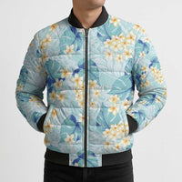 Pastel Cyan Tropical Hawaii Bomber Puffer Jacket Seamless Monstera Plumeria Hawaiian Pattern LT14 - Polynesian Pride