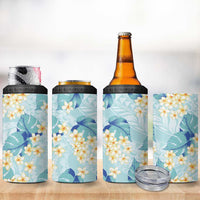 Pastel Cyan Tropical Hawaii 4 in 1 Can Cooler Tumbler Seamless Monstera Plumeria Hawaiian Pattern - Polynesian Pride