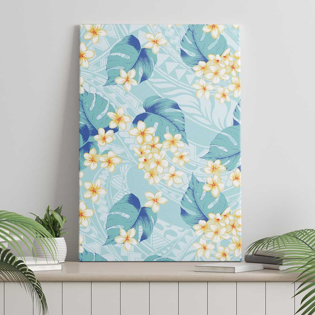 Pastel Cyan Tropical Hawaii Canvas Wall Art Seamless Monstera Plumeria Hawaiian Pattern LT14 - Polynesian Pride