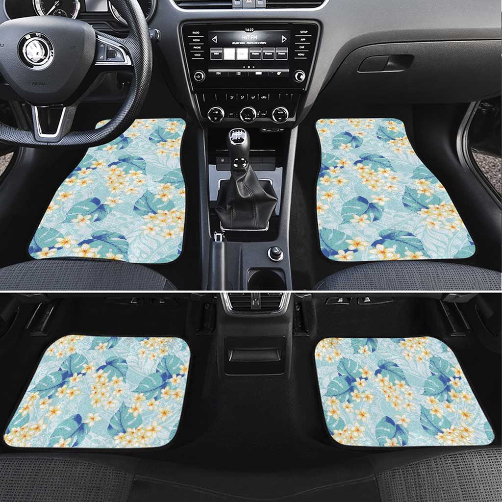 Pastel Cyan Tropical Hawaii Car Mats Seamless Monstera Plumeria Hawaiian Pattern - Polynesian Pride