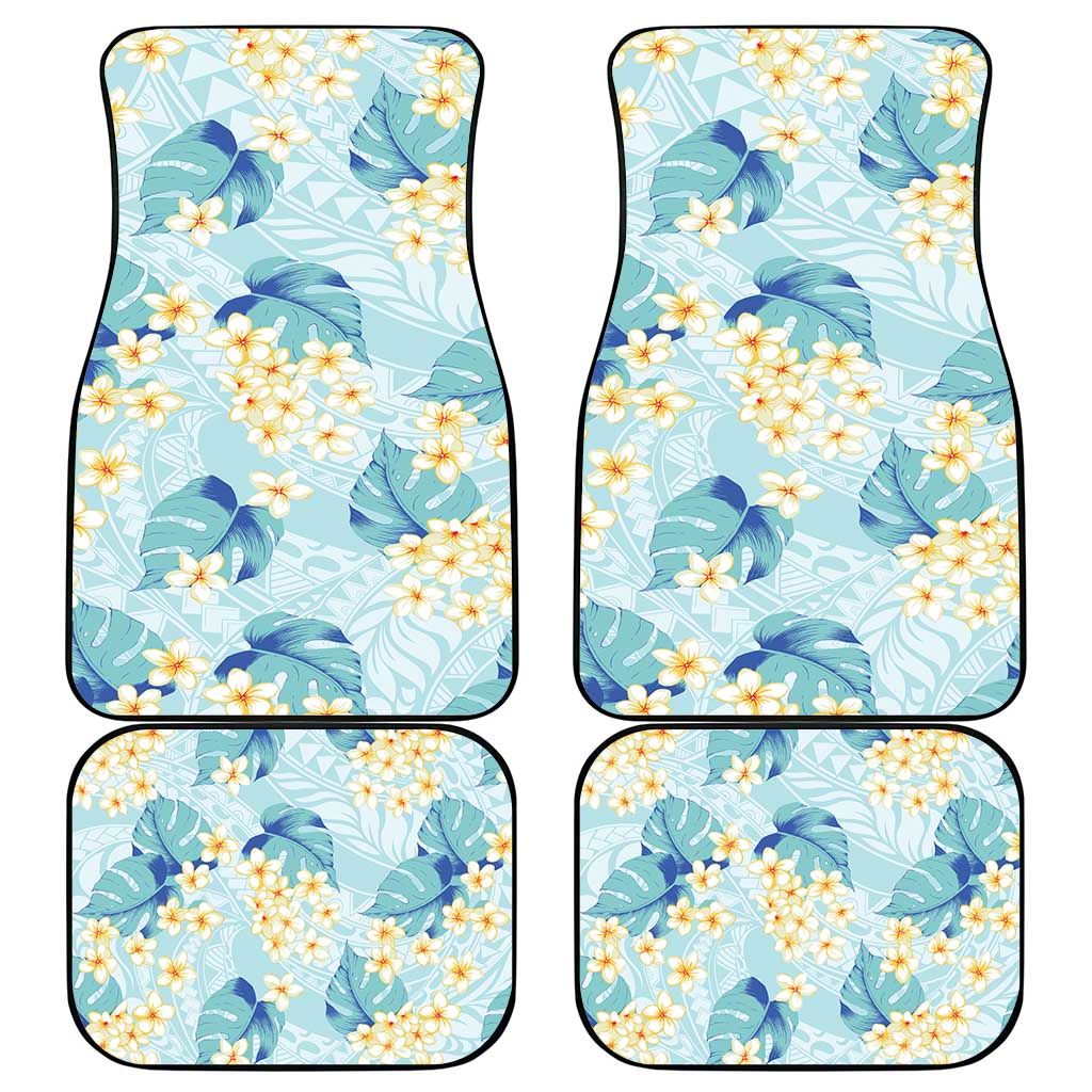Pastel Cyan Tropical Hawaii Car Mats Seamless Monstera Plumeria Hawaiian Pattern - Polynesian Pride