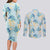 Pastel Cyan Tropical Hawaii Couples Matching Long Sleeve Bodycon Dress and Long Sleeve Button Shirt Seamless Monstera Plumeria Hawaiian Pattern - Polynesian Pride