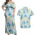 Pastel Cyan Tropical Hawaii Couples Matching Off Shoulder Maxi Dress and Hawaiian Shirt Seamless Monstera Plumeria Hawaiian Pattern - Polynesian Pride