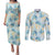 Pastel Cyan Tropical Hawaii Couples Matching Puletasi and Long Sleeve Button Shirt Seamless Monstera Plumeria Hawaiian Pattern - Polynesian Pride