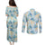 Pastel Cyan Tropical Hawaii Couples Matching Puletasi and Long Sleeve Button Shirt Seamless Monstera Plumeria Hawaiian Pattern - Polynesian Pride
